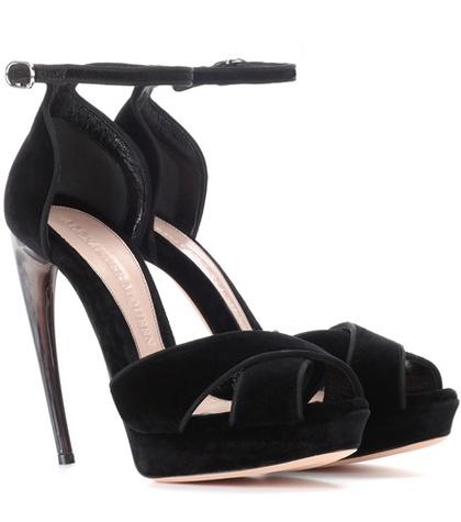 Alexander Mcqueen Curved Horn-heel Velvet Sandals