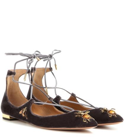Aquazzura Christy Fauna Flat Embellished Velvet Ballerinas