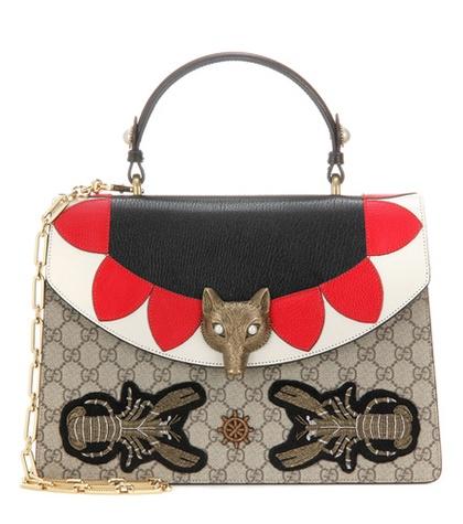 Gucci Broche Gg Supreme Leather Shoulder Bag