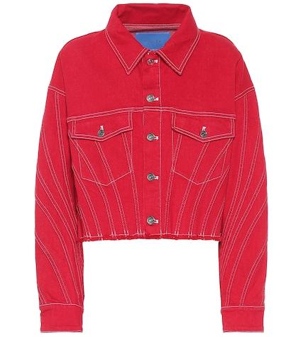 Mugler Cropped Stretch Denim Jacket