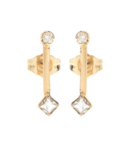 Loren Stewart Bar Stud Diamond And Sapphire 14kt Yellow Gold Earrings