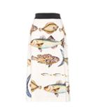 Dolce & Gabbana Fish Print Pencil Skirt With Bejeweled Buttons