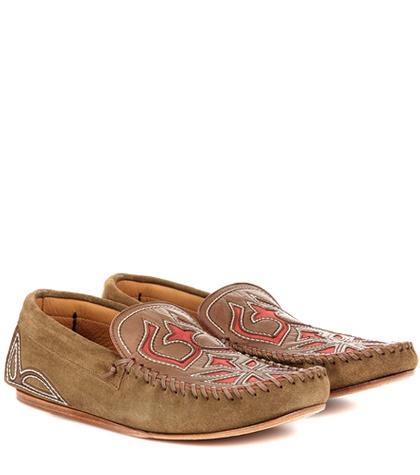 Anya Hindmarch Finha Embroidered Suede Loafers
