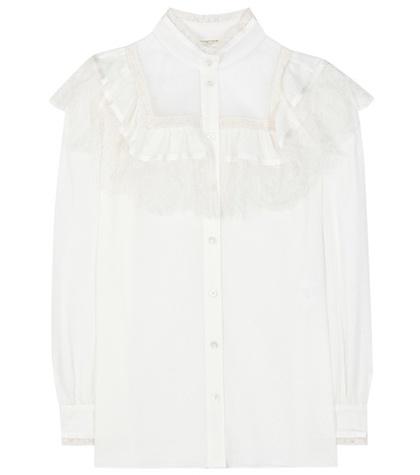 Saint Laurent Lace-trimmed Cotton And Silk Blouse