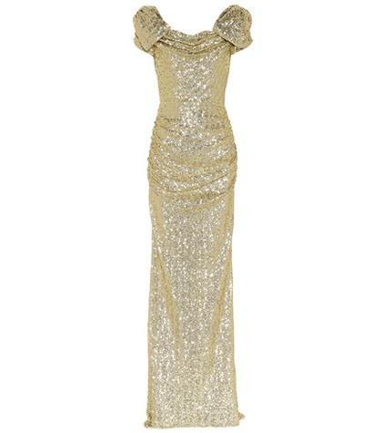 Dolce & Gabbana Sequined Puff-sleeve Gown