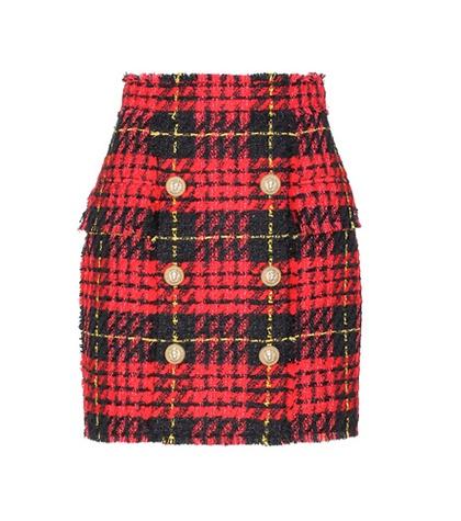 Balmain Plaid Tweed Mini Skirt