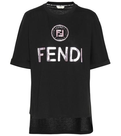 Fendi Embellished Logo Cotton T-shirt
