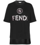 Fendi Embellished Logo Cotton T-shirt