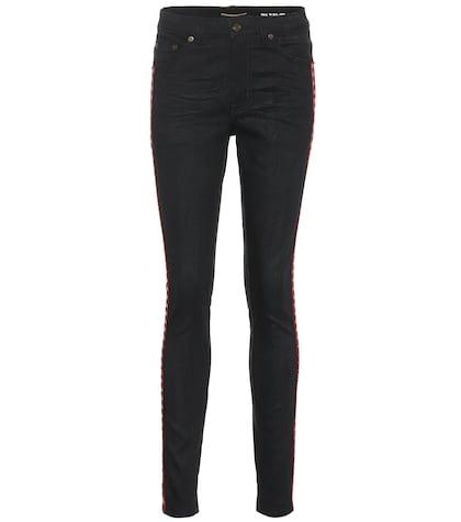 Saint Laurent Embroidered Cotton Skinny Jeans