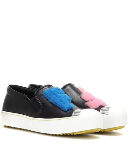 Fendi Embellished Leather Slip-on Sneakers