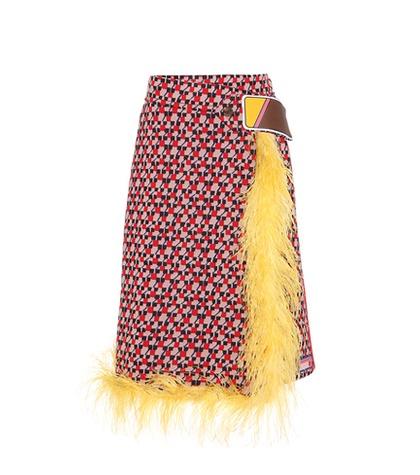 Prada Printed Skirt With Feather Trim