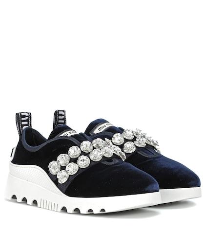 Miu Miu Embellished Velvet Sneakers
