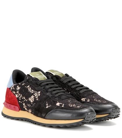 Valentino Garavani Valentino Garavani Rockrunner Lace, Leather And Suede Sneakers