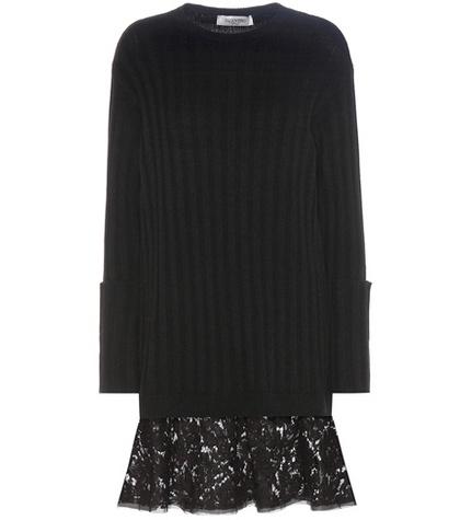 Valentino Lace-trimmed Virgin Wool And Cashmere Sweater Dress