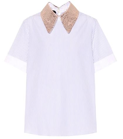 Rochas Brocade-trimmed Striped Cotton Top