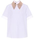 Rochas Brocade-trimmed Striped Cotton Top