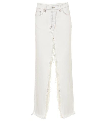 Unravel Distressed Denim Maxi Skirt