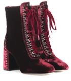 Miu Miu Lace-up Velvet Ankle Boots