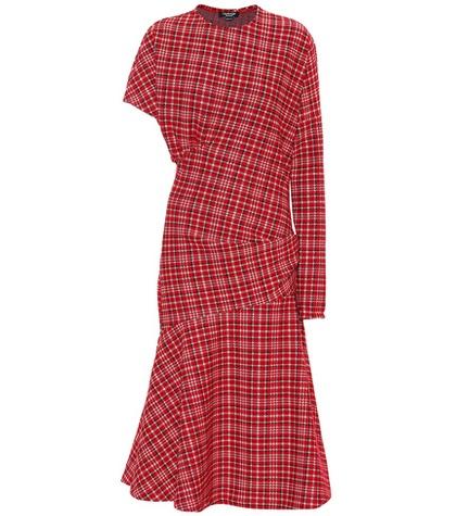 Calvin Klein 205w39nyc Asymmetric Plaid Midi Dress