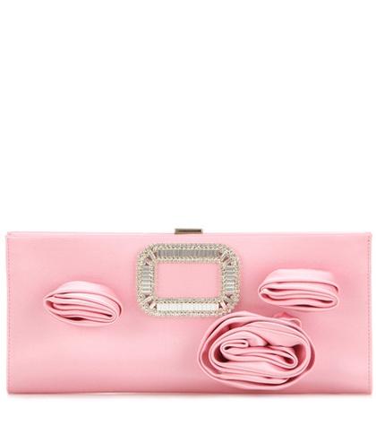 Roger Vivier Pilgrim Small Roses Embellished Satin Clutch