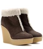 Chlo Suede And Shearling Wedge Ankle Boots