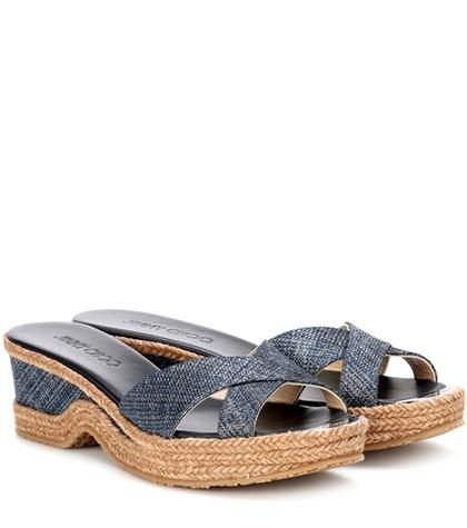 Jimmy Choo Panna Metallic Denim Slip-on Sandals