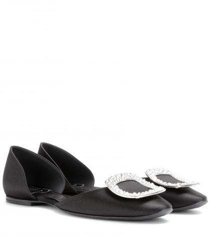 Roger Vivier Crystal-embellished Satin Ballerinas