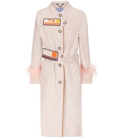 Prada Cotton Coat With Feather Trim