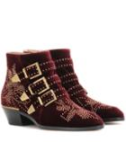 Chlo Susanna Studded Velvet Ankle Boots