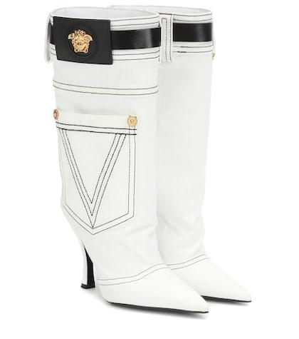 Versace Leather-trimmed Denim Boots