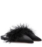 Prada Exclusive To Mytheresa.com – Feather-trimmed Satin Slippers