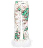 Prada Exclusive To Mytheresa.com – Feather-trimmed Printed Silk Trousers