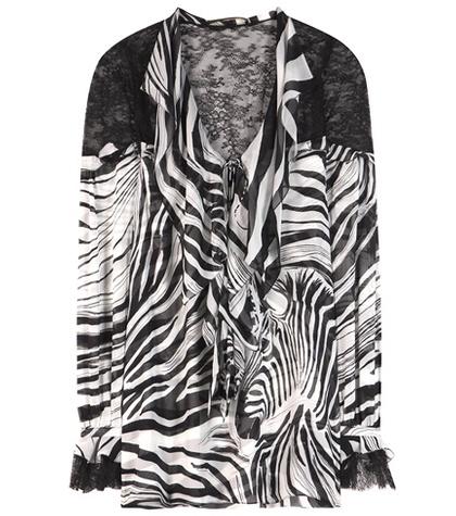 Roberto Cavalli Printed Ruffled Silk Blouse