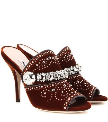 Saint Laurent Embellished Velvet Mules