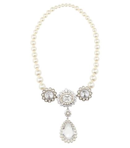 Miu Miu Faux Pearl And Crystal Necklace