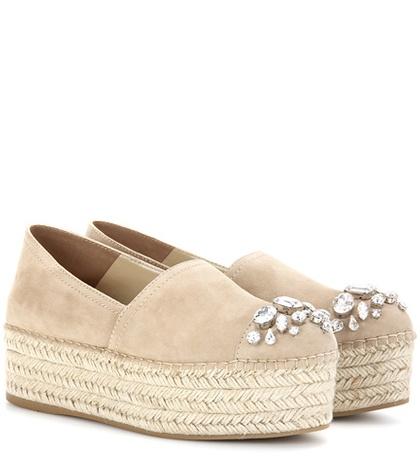 Miu Miu Embellished Suede Platform Espadrilles