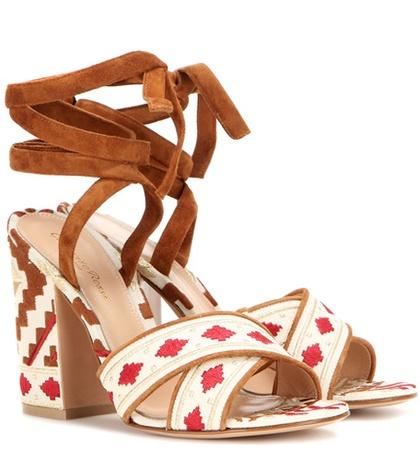 Gianvito Rossi Cheyenne Embroidered Canvas Sandals