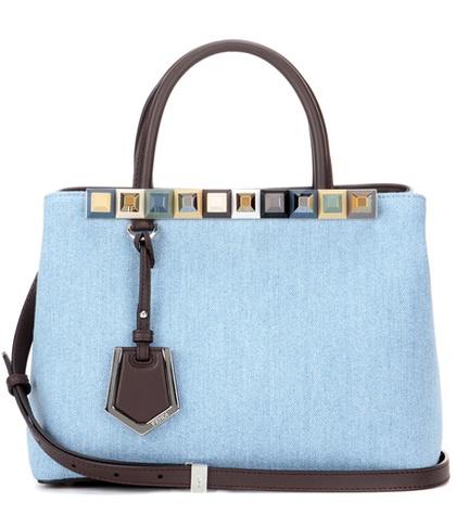 Fendi 2jours Petite Denim And Leather Tote