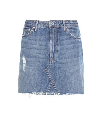 Grlfrnd Eva A-line Distressed Denim Miniskirt