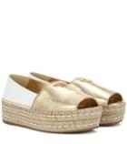 Prada Leather Peep-toe Espadrille Shoes