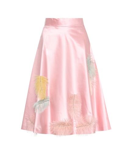 Miu Miu Feather-embellished Silk Skirt