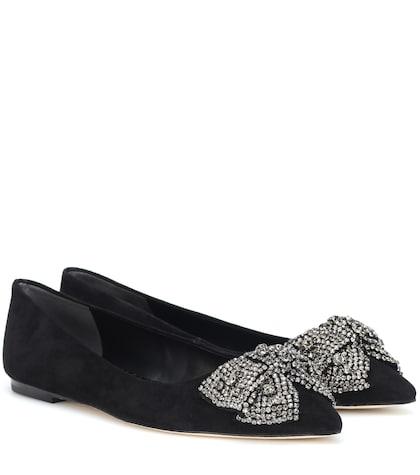 Tory Burch Esme Embellished Suede Ballet Flats