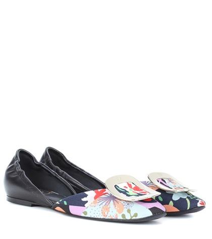 Roger Vivier Chips Printed Canvas And Leather Ballerinas