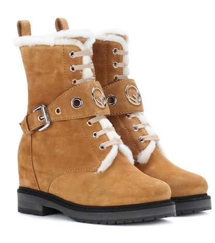 Fendi Fur-lined Suede Ankle Boots