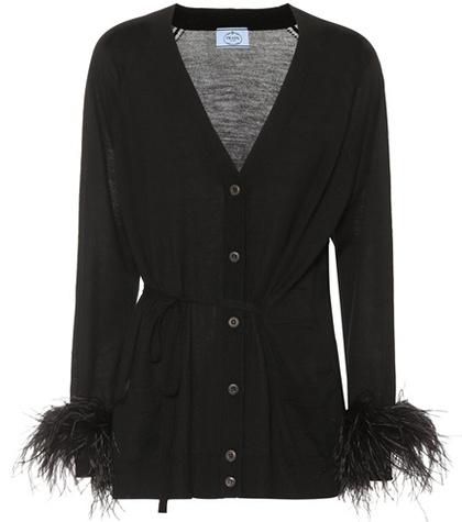 Prada Feather-trimmed Wool Cardigan