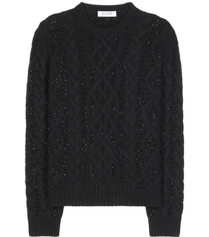 Valentino Crystal-embellished Cable-knit Wool And Cashmere Sweater