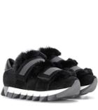 Tabitha Simmons Fur-embellished Suede And Mesh Sneakers