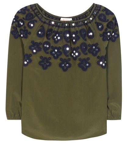Tory Burch Leyla Embroidered Off-the-shoulder Silk Blouse