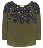 Tory Burch Leyla Embroidered Off-the-shoulder Silk Blouse