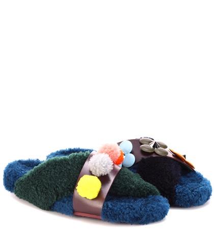 Fendi Fur And Leather Slip-on Sandals